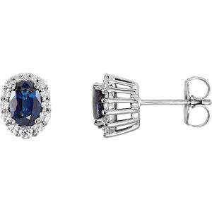 14K White Blue Sapphire & 1-3 CTW Diamond Cluster Earrings