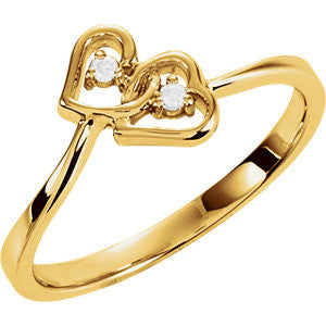 14K Yellow .02 CTW Diamond Double Heart Ring