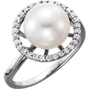 14K White 9.5-10mm Freshwater Pearl & 1-6 CTW Diamond Ring