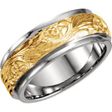 14K White & Yellow 7mm Hand-Engraved Band Size 5