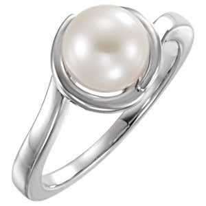 14K White Freshwater Cultured Pearl Ring