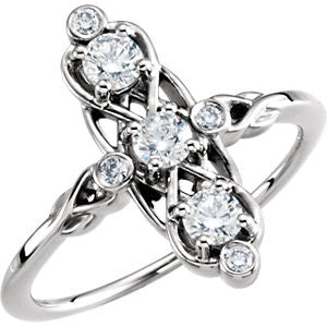 14K White 1/5 CTW 3-Stone Diamond Ring