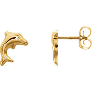 14K Yellow Youth Dolphin Earrings