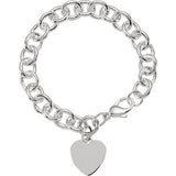 9.75mm Sterling Silver Cable Bracelet with Heart