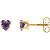 14K Yellow Amethyst Heart Earrings