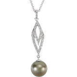 14K White 3-4 CTW Diamond and Tahitian Cultured Pearl 18" Necklace