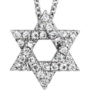 14K White Petite Star of David 1-6 CTW Diamond 16" Necklace