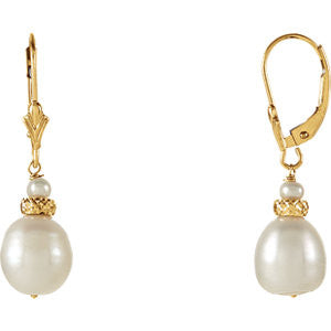 14K Yellow Freshwater Cultured Pearl Earrings