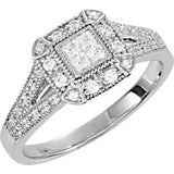 Sterling Silver Cubic Zirconia Halo-Style Princess Illusion Ring Size 7