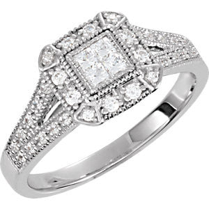 Sterling Silver Cubic Zirconia Halo-Style Princess Illusion Ring Size 7