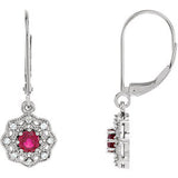 14K White Ruby & 1/8 CTW Diamond Halo-Style Earrings