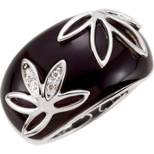 Onyx & Diamond Accented Floral-Inspired Ring