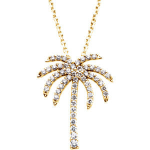 14K White 1-3 CTW Diamond Palm Tree 16" Necklace