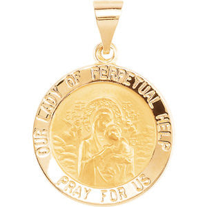 14K Yellow 14.75mm Round Hollow Our Lady of Perpetual Help Medal