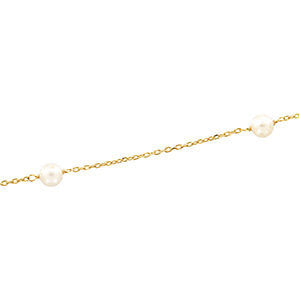 14K Yellow White Pearl Station 7" Necklace