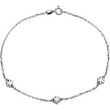 Sterling Silver 3mm Flower 10" Anklet