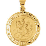 14K White 18.25mm Hollow Round St. Christopher Medal