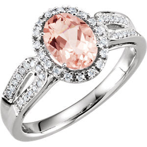 14K White Morganite & 1-5 CTW Diamond Ring