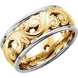 14K Yellow & White Hand-Engraved Band Size 7