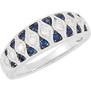 Blue Sapphire & Diamond Granulated Design Ring