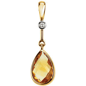 14K Yellow Citrine & .015 CTW Diamond Pendant