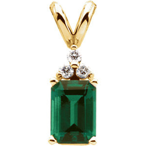 Chatham® Created Emerald & .06 CTW Diamond Pendant