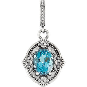 Sterling Silver Swiss Blue Topaz Victorian Style Pendant