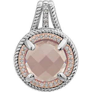 Sterling Silver Rose Gold Plated Rose Quartz & 1-8 CTW Diamond Pendant