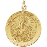 14K Yellow 15mm Sacred Heart of Mary Medal