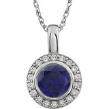 Sterling Silver Dark Blue Cubic Zirconia 18" Necklace