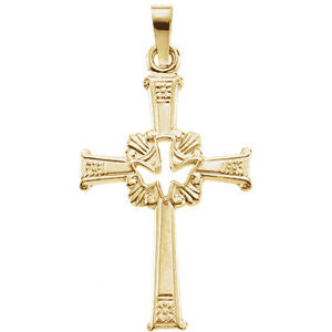 14K Yellow 20x13mm Dove Cross Pendant