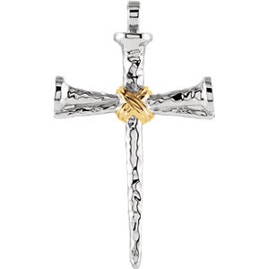 14K White & Yellow Nail Cross Pendant