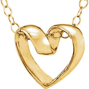 14K Yellow Ribbon Heart 15" Youth Necklace