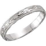 Platinum 3mm Hand Engraved Band Size 8