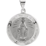 14K White 18.25mm Hollow Round Miraculous Medal