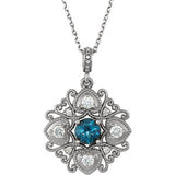 14K White London Blue Topaz & 1-4 CTW Diamond 18" Necklace