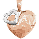 14K Rose & White 27x17mm Hammered Heart Pendant