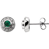 14K White 3.5mm Round Emerald & 1-10 CTW Diamond Earrings