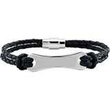 Black Leather & Stainless Steel 9" Bracelet