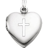 Sterling Silver 15.5x13mm Heart Locket with Cross