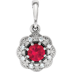 14K White Ruby & .06 CTW Diamond Pendant