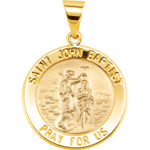 14K Yellow 15mm Round Hollow John the Baptist Medal