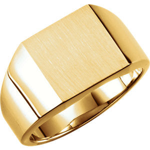 10K Yellow 12mm Men's Solid Signet Ring with Brush Finish