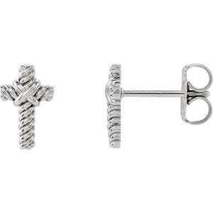 14K White Rope Cross Earrings