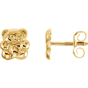 14K Yellow Youth Teddy Bear Earrings