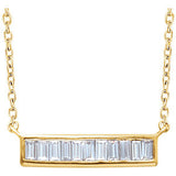 14K Yellow 1/2 CTW Diamond Baguette Bar 16-18" Necklace