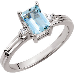 Aquamarine & .06 CTW Diamond Ring