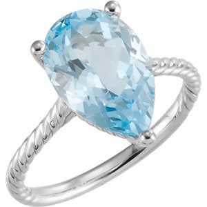 14K White Sky Blue Topaz Rope Ring