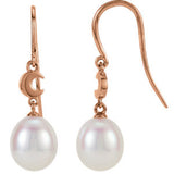 14K Rose Freshwater Cultured Pearl Moon Dangle Earrings