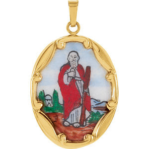 14K Yellow 13x10mm St. Jude Hand-Painted Porcelain Medal